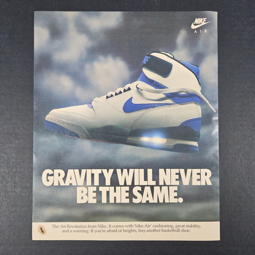 1987 Nike Air Revolution High-Top Tennis Shoes Vintage Print Ad Basketball Shop